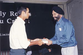A G Satvinder Singh receiving a book on his elder brother A G Milkha Singh’s behalf.